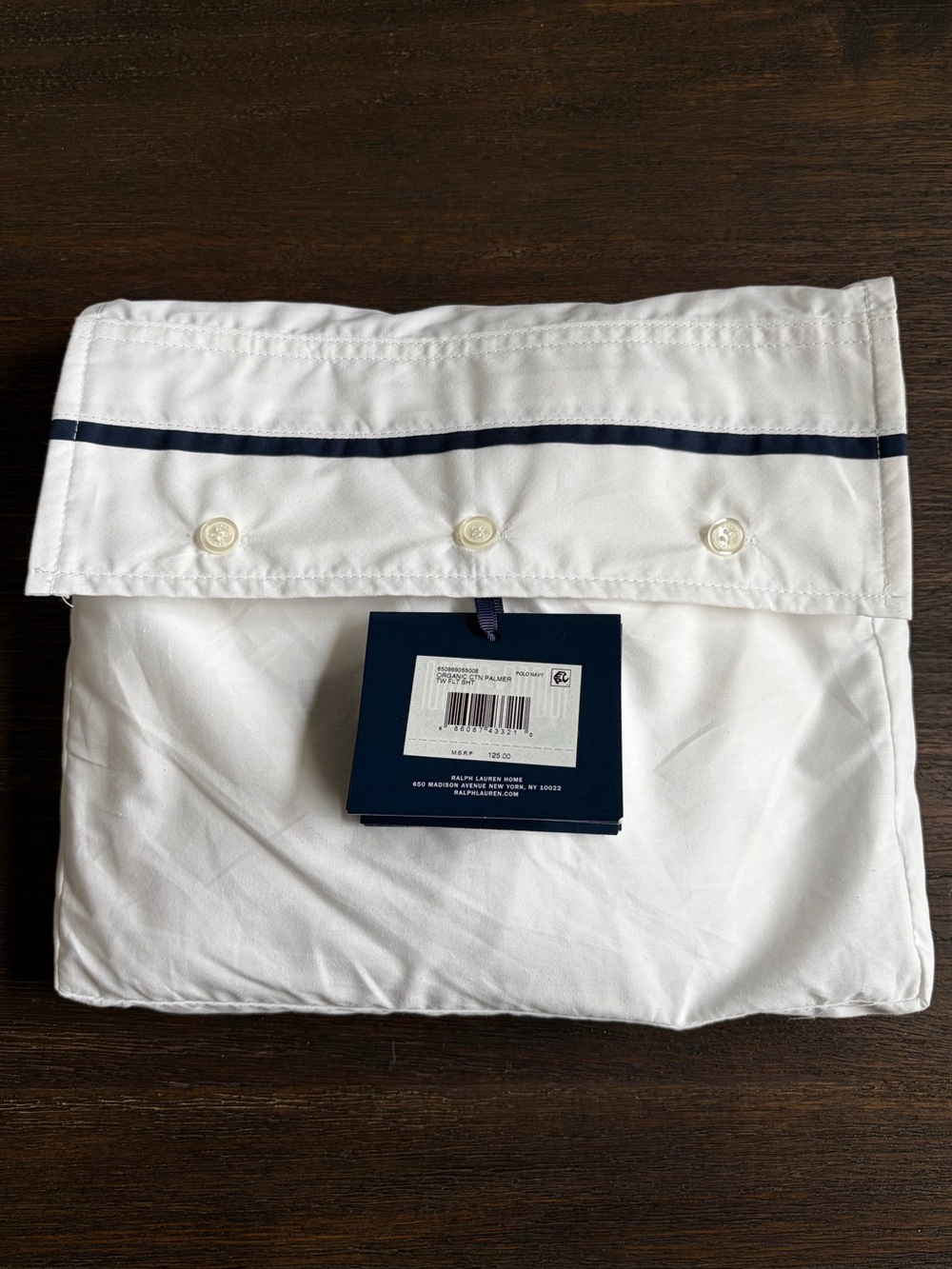Ralph Lauren Home Organic Cotton Percale Palmer Flat Sheet Twin Size Polo Navy